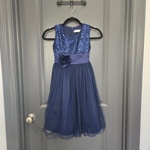 Elegant Blue Sequin Kids Dress